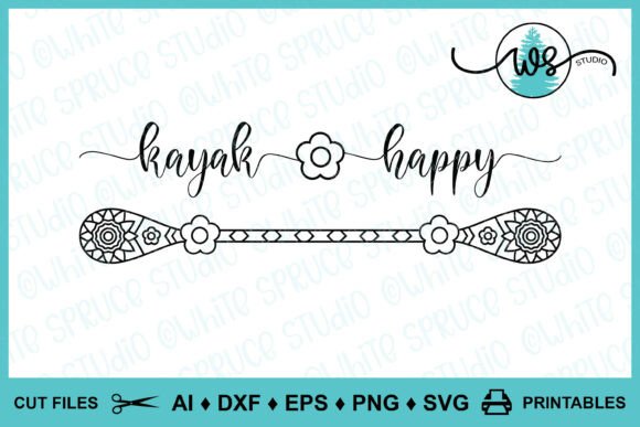 Kayak Mandala Paddle SVG PNG Quote Graphics for Print Templates